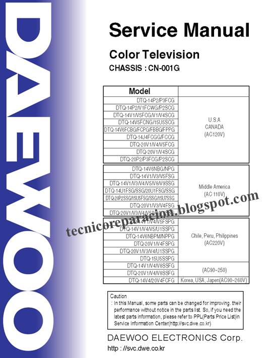 CN-001G Diagrama TV Daewoo | Reparación Técnica