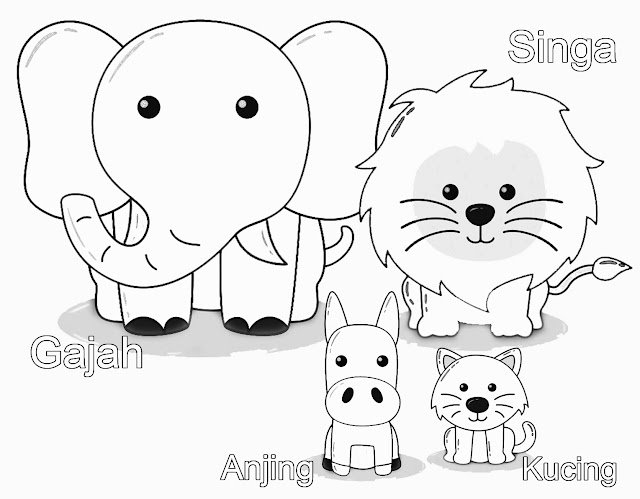 gambar mewarnai gajah, singa, anjing dan kucing gambar mewarnai gajah, singa, anjing dan kucing