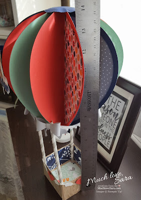 Paper Hot Air Balloon made from Stampin Up papers, dies and stamps