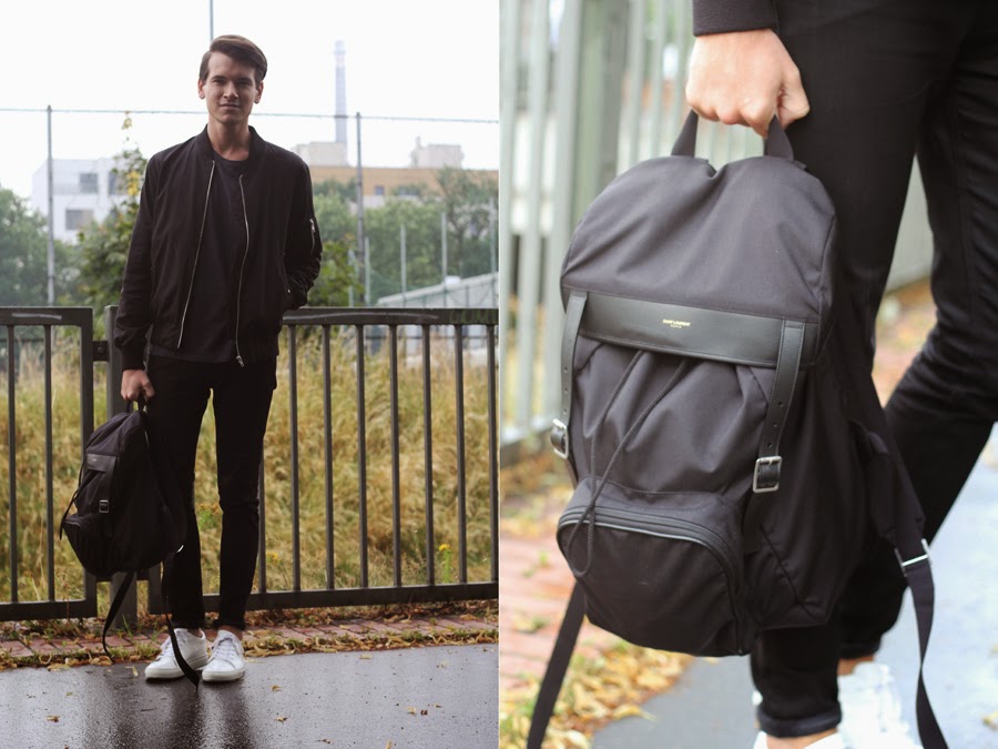  street style mercedes benz fashion week berlin bag rucksack casual