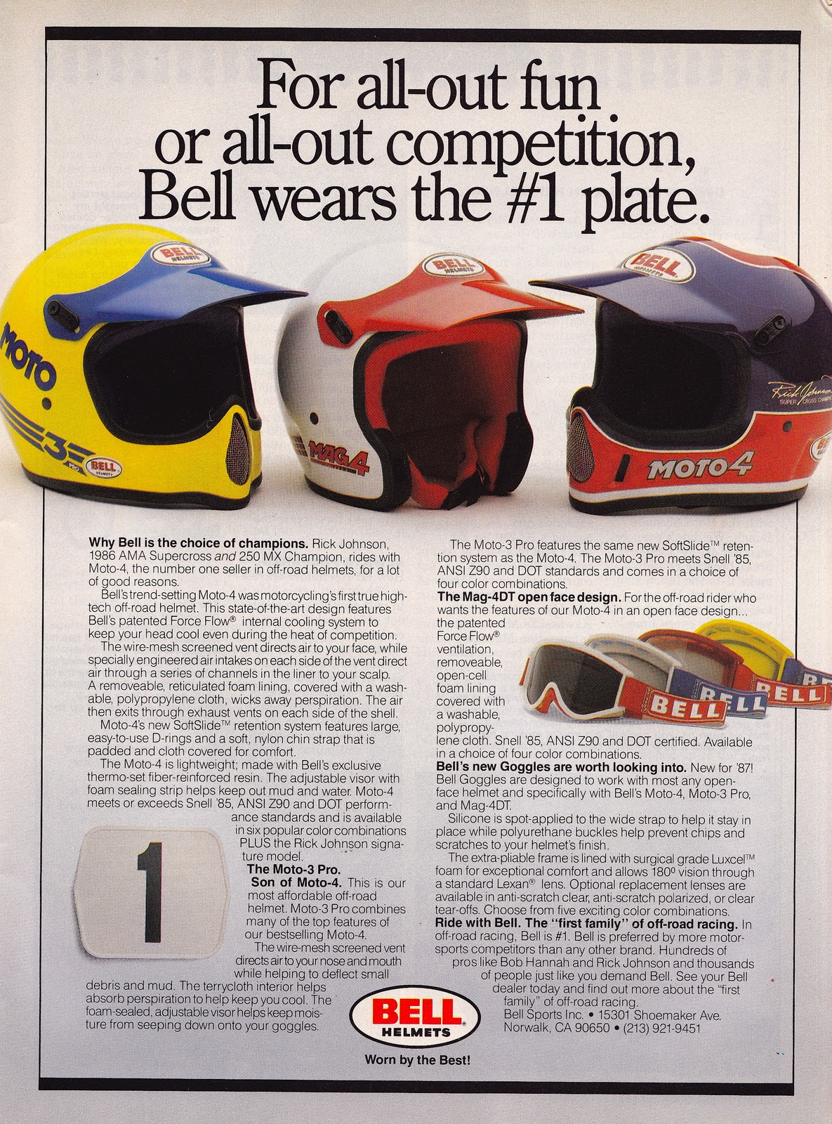 Racing Helmets Garage Vintage Brochures Bell Helmets 1987 (Usa)