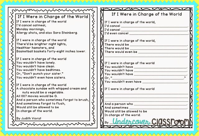 Undercover Classroom If I Were In Charge Of The World Poem Free Template 