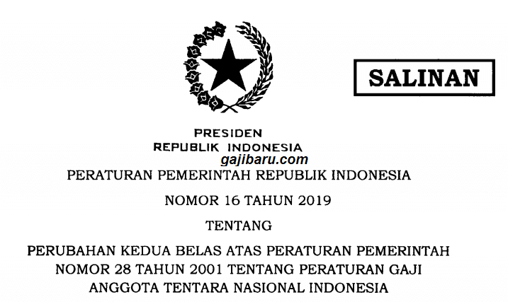 PP 16 2019, Daftar Tabel Gaji TNI 2019 Setelah Kenaikan Resmi Terbaru
