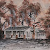 old house watercolor painting
