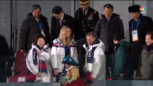Ivanka Trump with Moon Jae-in PyeongChang 2018 Winter Olympics Closing Ceremony Moon Jae-in Ivanka Trump balcony