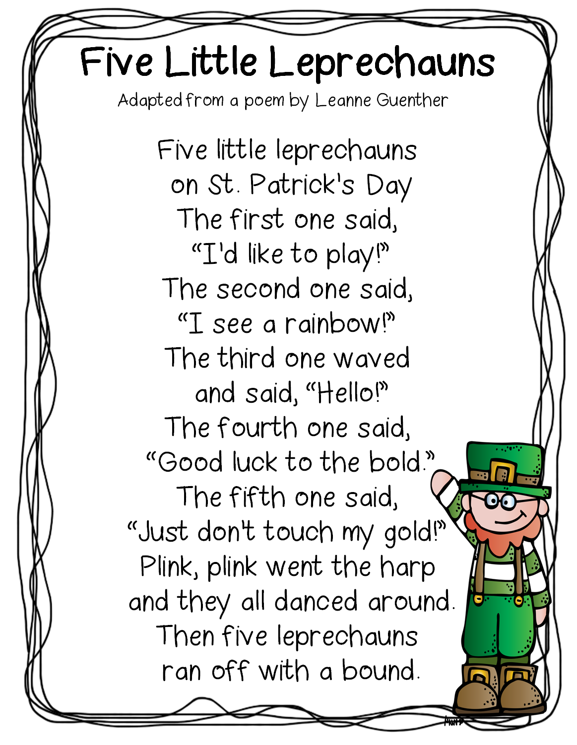 LEARNING TOGETHER: Five Little Leprechauns poem