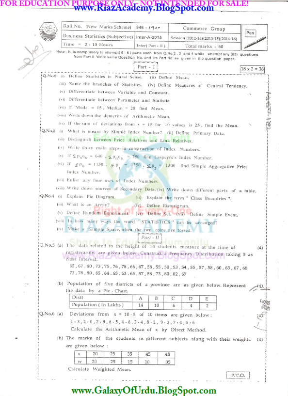 Business Stat (BS) I.COM-II PAST PAPERS [READ or DOWNLOAD Business Stat (BS) I.COM-II PAST PAPERS [READ or DOWNLOAD