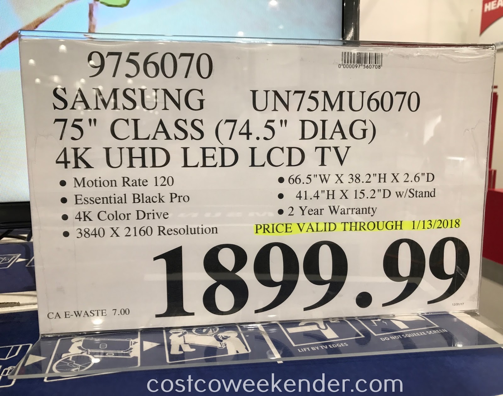 Samsung UN75MU6070 75&quot; 4K UHD LED LCD TV | Costco Weekender