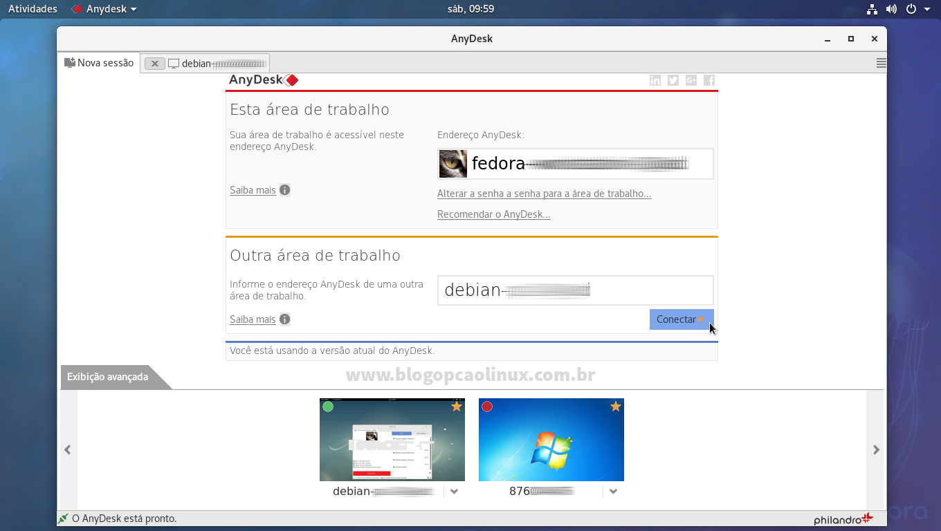 AnyDesk executando no Fedora Workstation AnyDesk executando no Fedora Workstation