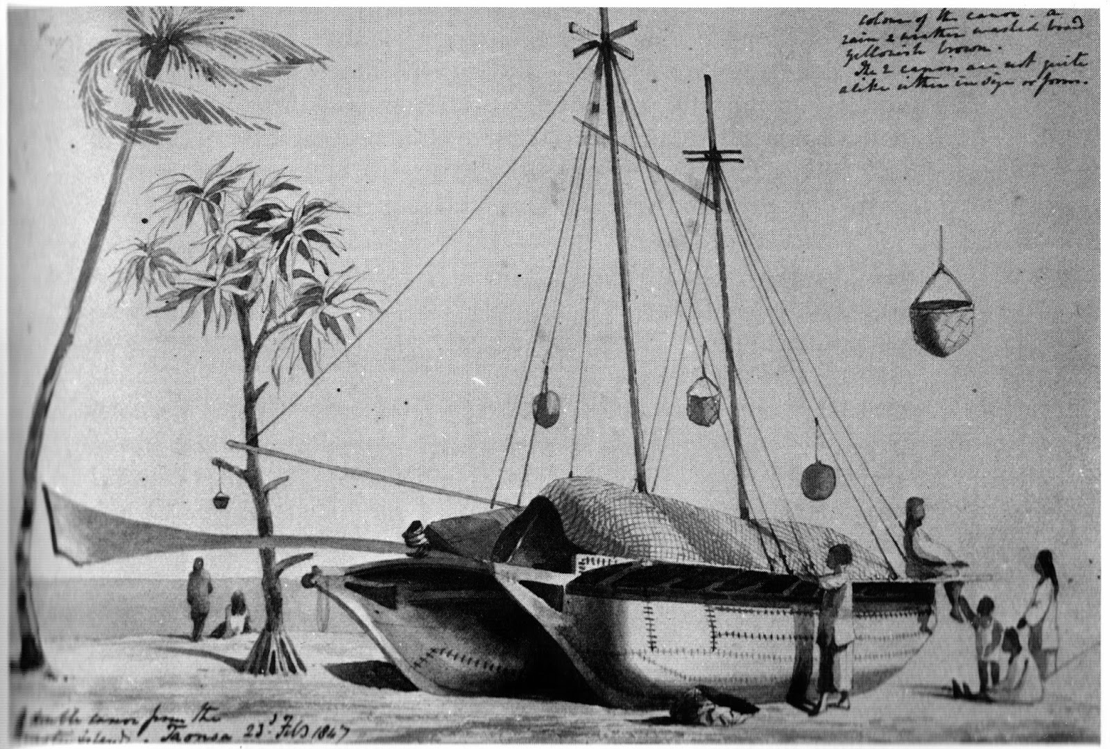 Tuamotu double canoe, by Capt. Henry Byam Martin, RN.