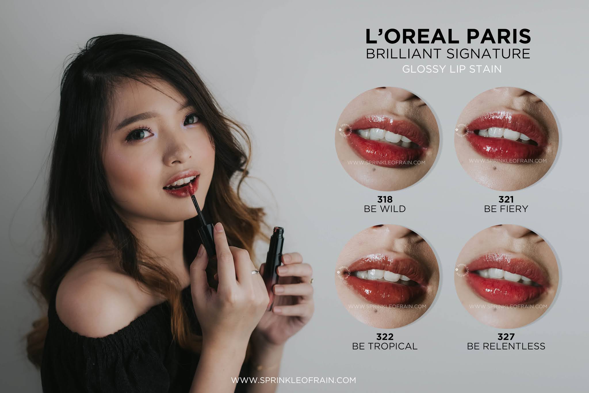 [REVIEW + SWATCHES] L'Oreal Paris Brilliant Signature Glossy Lip Stain All Shades Sprinkle of Rain