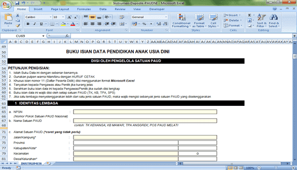 Buku Isian Data Pendidikan Anak Usia Dini Instrumen Dapodik Paud Berkas Pendidikan