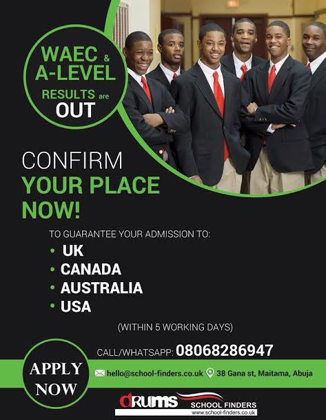 WAEC, results is out. Confirm your place to study this September in the UK, Canada, USA, Australia - Apply Now! WAEC,-results-is-out.-Confirm-your-place-to-study-this-September-in the-UK,-Canada,-USA,-Australia---Apply-Now!