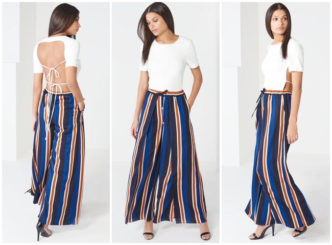 Lavish Alice 2016 Summer, Navy & Terracotta Stripe Print Split Side Wide Leg Trousers Lavish Alice 2016 Summer Navy & Terracotta Stripe Print Split Side Wide Leg Trouser