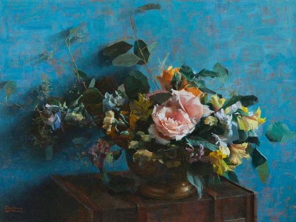 by Brittany Weistling, "Arrangement in Blue" - oil on linen | pinturas, obras de arte by Brittany Weistling, "Arrangement in Blue" - oil on linen | pinturas, obras de arte, imagenes bellas, still lifes, flores.
