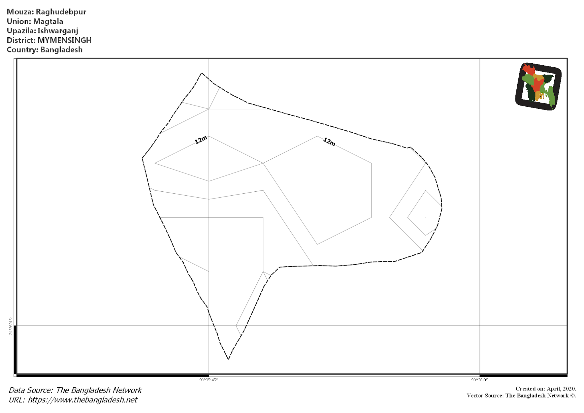 Map of Raghudebpur Mouza of Ishwarganj Upazila, MYMENSINGH, Bangladesh.