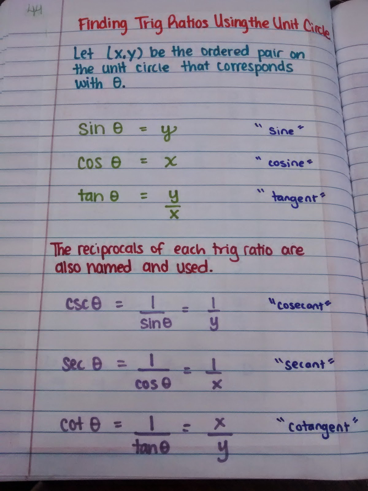 Math = Love: Unit 3: Trig Ratios and the Unit Circle INB Pages