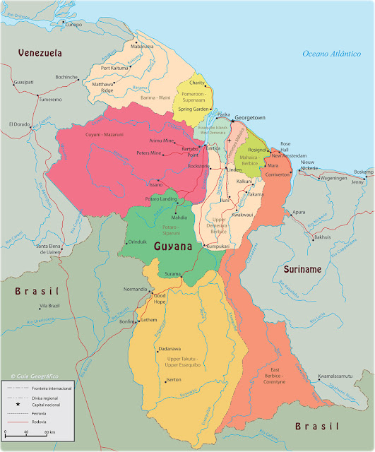 Mapa político da Guiana