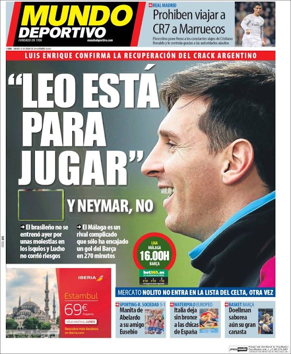 FC Barcelona, Mundo Deportivo: "Leo está para jugar"