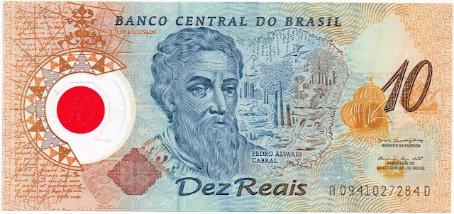Brazil Currency 10 Reais Polymer Commemorative banknote 2000 Pedro Alvares Cabral, the Portuguese sea captain