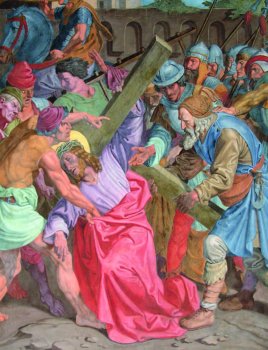 El Cirineo ayuda a Jesús a llevar la cruz