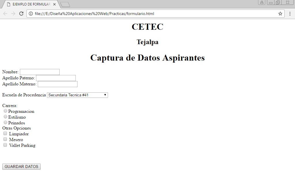 Ejemplo de Formulario HTML