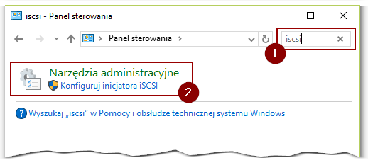 Dostęp do inicjatora iSCSI w systemie Windows 10
