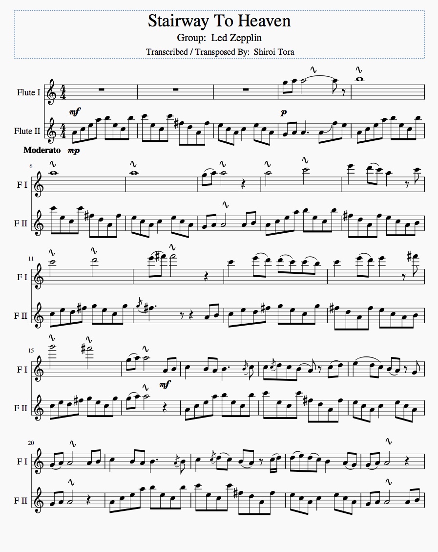 Bass Flute Transpositions Duet Completed Stairway To Heaven