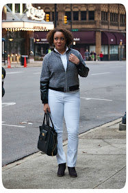 Erica B.'s - DIY Style!  Burda 7210 | Leather-sleeved Tweed Bomber Jacket