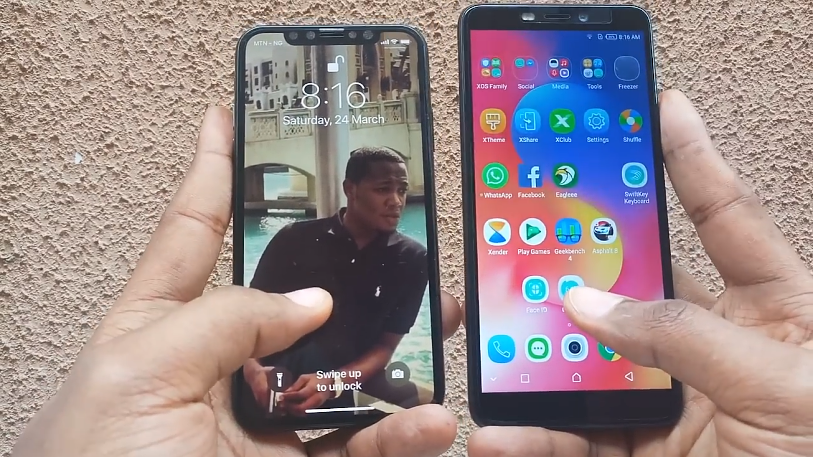 side by side, Infinix Hot S3 and the iPhone X