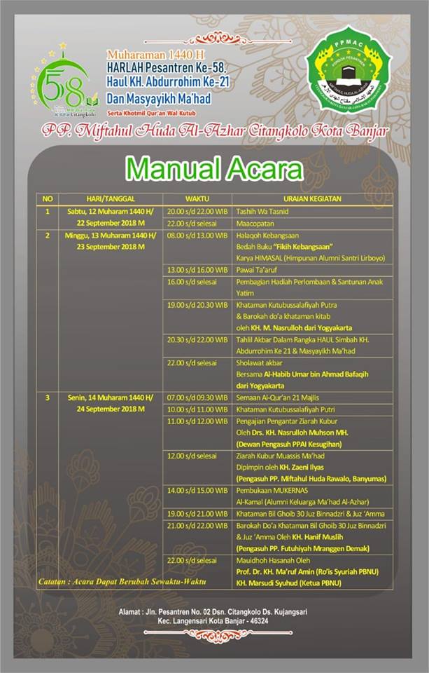 SUSUNAN ACARA MUHARAMAN PONPES AL AZHAR CITANGKOLO