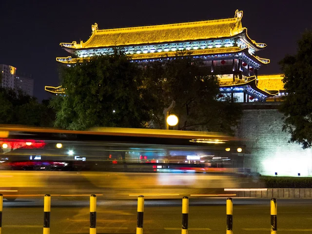 Gate to the city wall in Xi'an China after dark