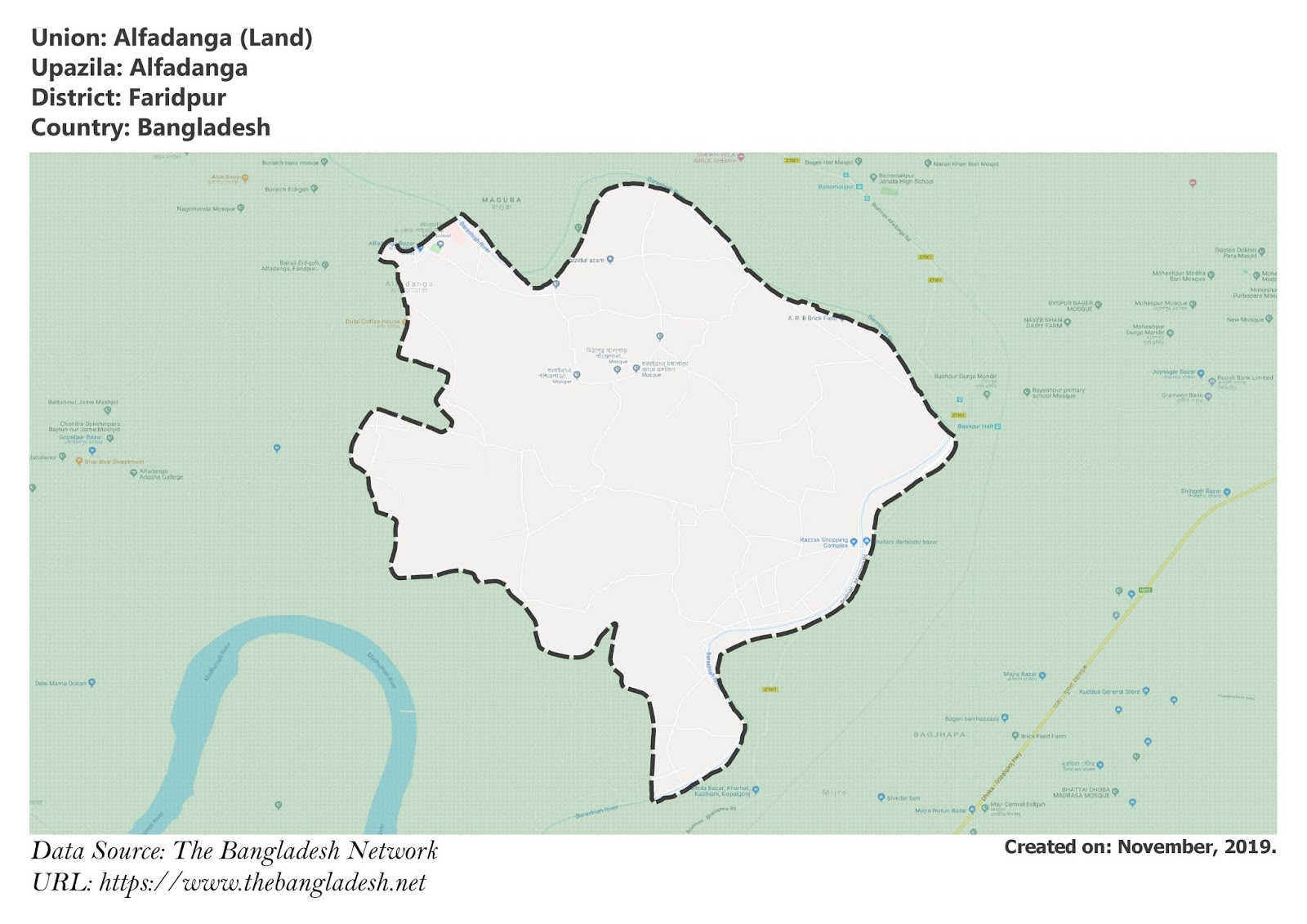 Map of Alfadanga of Faridpur, Bangladesh.