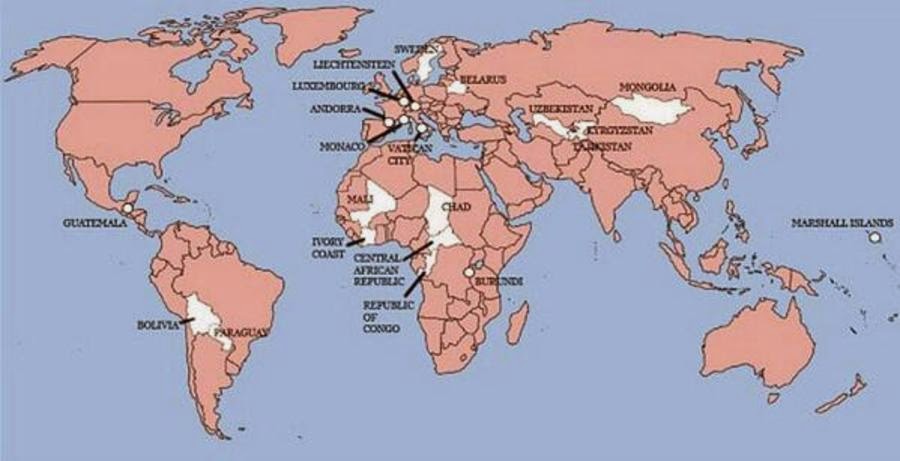 Countries of the world that Britain has not invaded or occupied