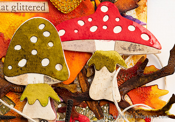 Layers of ink - Embossed Acetate Autumn Tag Tutorial by Anna-Karin Evaldsson, die cut mushrooms with Funky Foliage