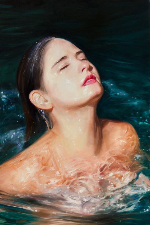 As pinturas hiper-realistas de mulheres na água de Reisha Perlmutter Reisha Perlmutter pinturas mulheres subaquáticas água realista