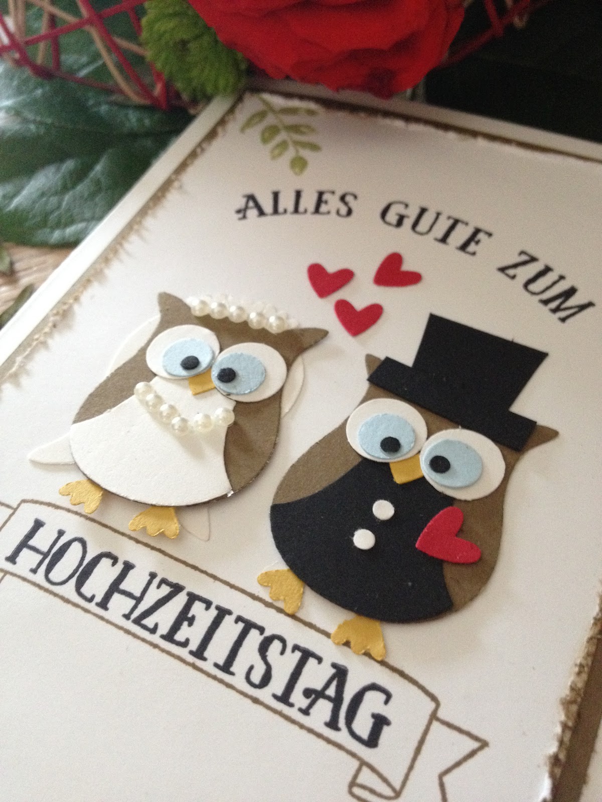 Stempellicht Hochzeitskarte mit Eulenstanze