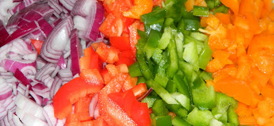 chopped onions and peppers, colour