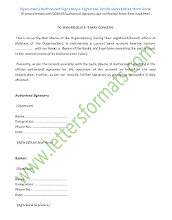 Authorized Signatory's Signature Verification Letter from Bank (Sample) Authorized Signatory's Signature Verification Letter from Bank (Sample)