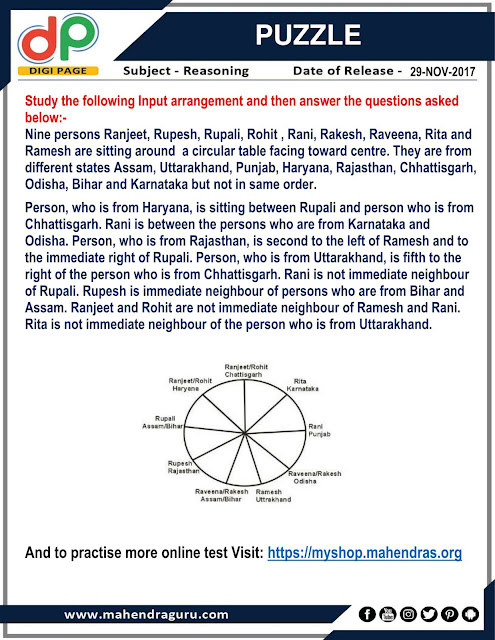 DP | Puzzles For IBPS Clerk | 29 - 11 - 2017 DP | Puzzles For IBPS Clerk | 29 - 11 - 2017