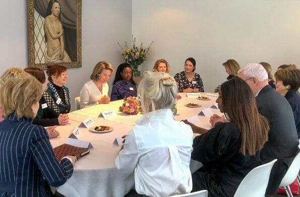 On the occasion of the International Women's Day, Queen Mathilde of Belgium attended a meeting with women from various sectors