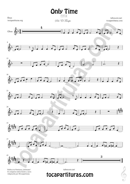 tubescore  Only Time Oboe Sheet Music by Enya Ballad Music Score