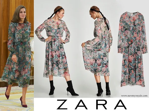 Queen Letizia wore ZARA Printed Midi Dress