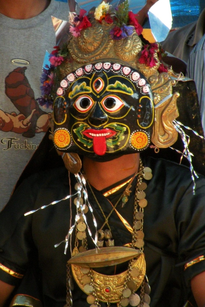 Masked dancer in Nepal, Sankhu 