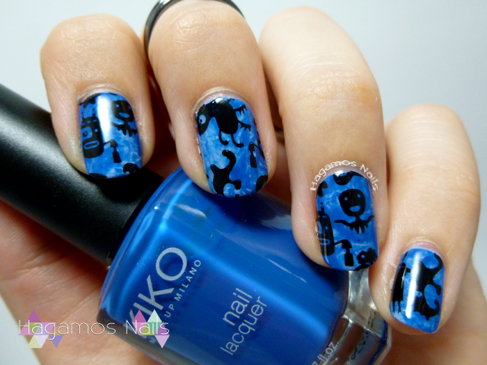 Nail Art Azul Monstruillos. Colaboración Konad España. #RetoColoresCosasdeChicas2. Hagamos Nails
