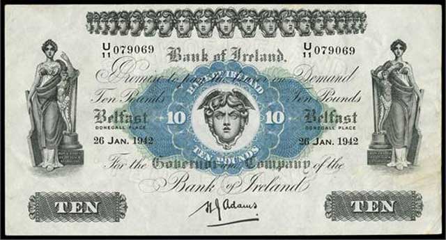 British Ten-Pound note issued by the Bank Ireland, 26 January 1942 worldwartwo.filminspector.com