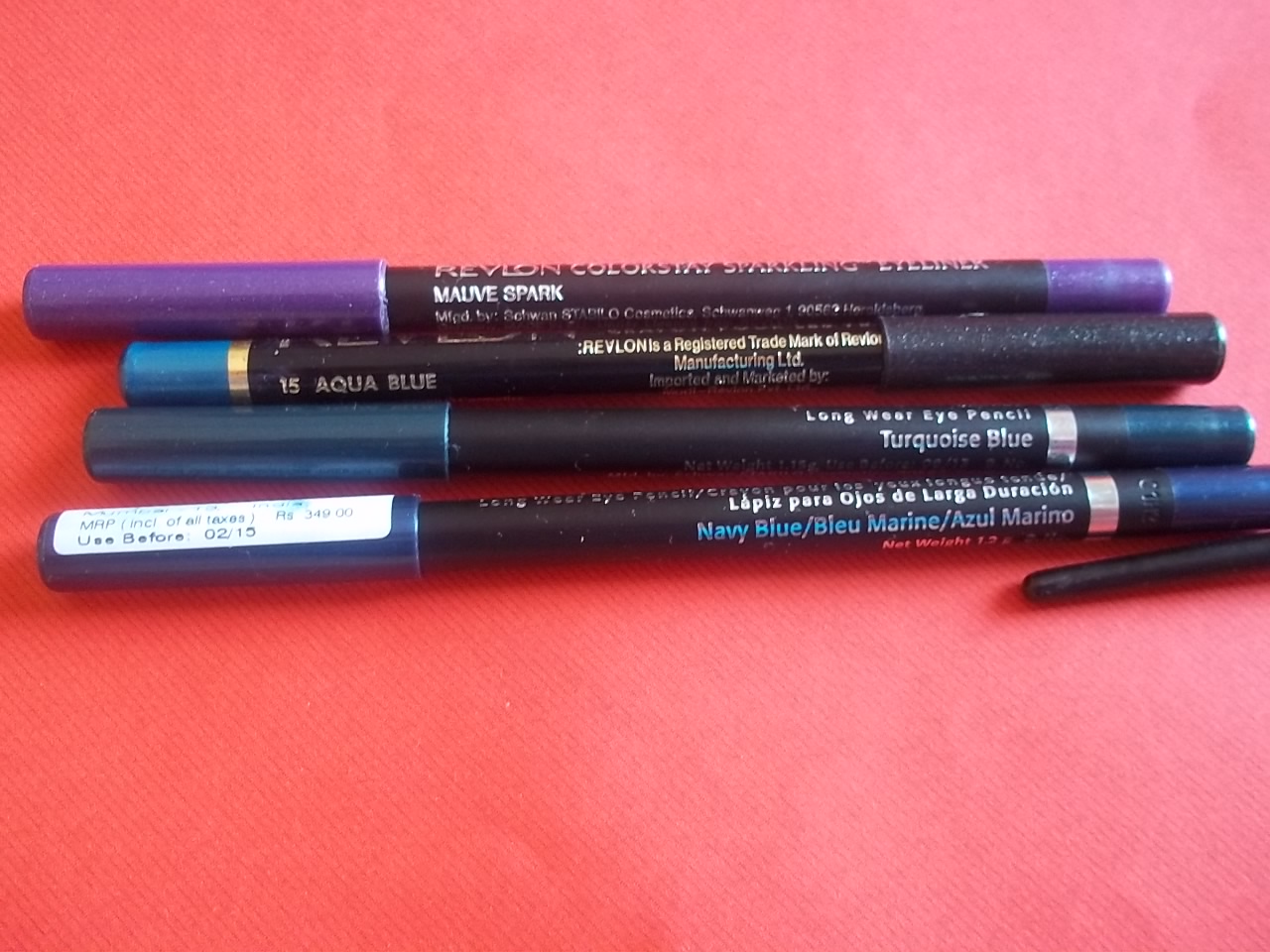 Collection of blue and purple eyeliners with swatch Cute Cozy Comforting