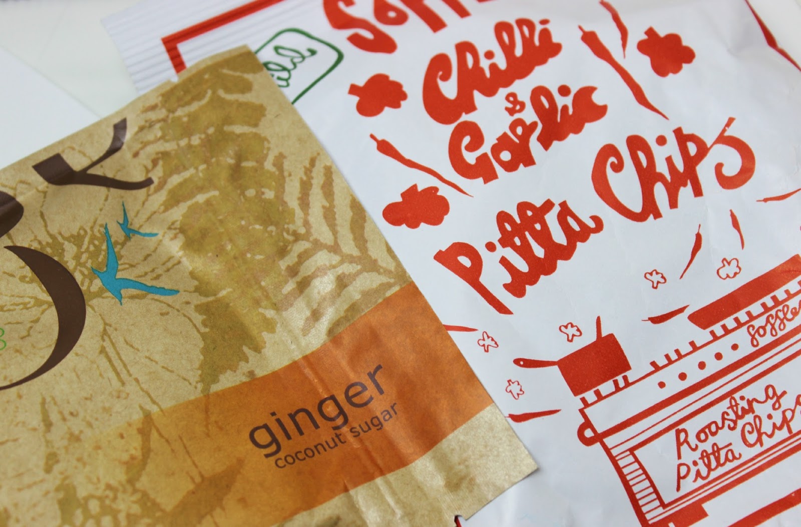 A picture of Coconom Ginger Coconut Sugar and Soffle's Chilli & Garlic MILD Pitta Chips