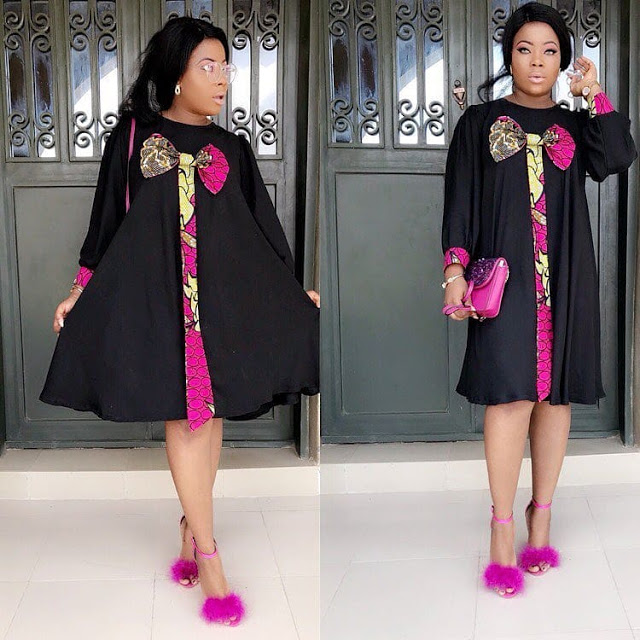 ankara plain and pattern short gown