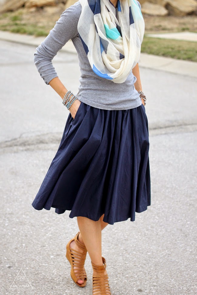 Casual navy blue midi skirt outfit tesco undergarments